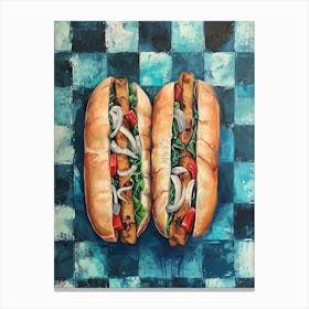 Baguette Checkered Blue Painting 1 Canvas Print