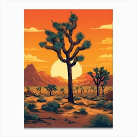 Joshua Tree At Sunrise In Retro Illustration Style (2) Canvas Print
