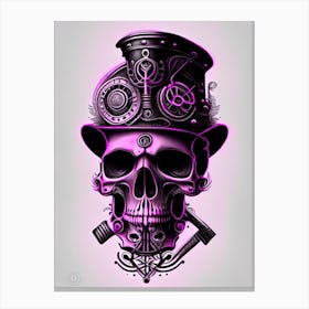 Skull With Intricate Linework 2 Pink Stream Punk Canvas Print