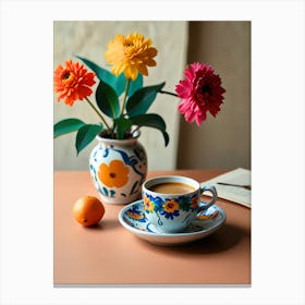 Cup Of Coffee With Flowers Canvas Print