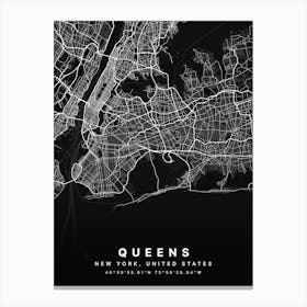 Queens Brooklyn New York Usa Black Map Canvas Print