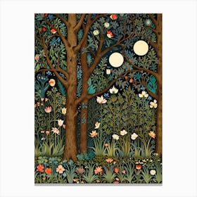 William Morris Style Moonlight Forest Canvas Print