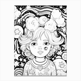 In Space Face Line Drawing Colouring Book Style 3 Canvas Print