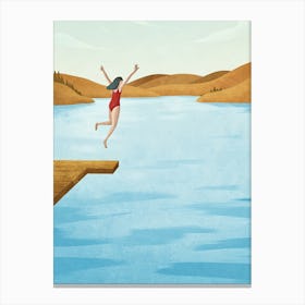 Illustration Of A Woman Jumping Off A Dock Canvas Print