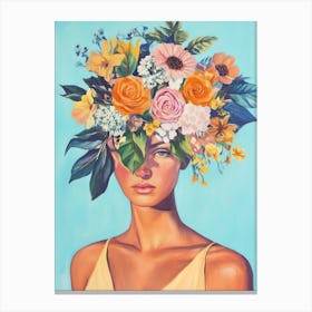 Frau mit Blumenhaar Sophia, Pastel Blumenkranz, bunte Sommer Malerei Canvas Print