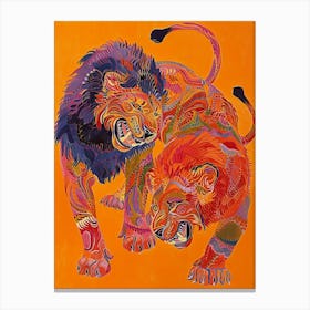 Asiatic Lion Mating Rituals Fauvist Painting 2 Canvas Print
