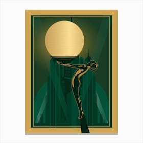 Art Deco Woman Print 2 Green & Gold Canvas Print