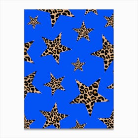 Leopard Print Stars On A Cobalt Blue Background Canvas Print