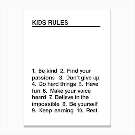 Kids Rules Bw Canvas Print