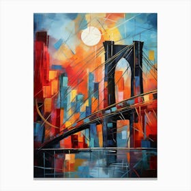Brooklyn Bridge New York City IV, Vibrant Modern Abstract Painting Canvas Print