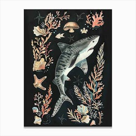 Tiger Shark Seascape Black Background Illustration 2 Canvas Print