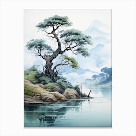 Sado Island In Niigata, Japanese Brush Painting, Ukiyo E, Minimal 2 Canvas Print