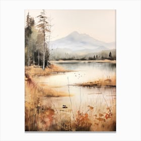 Lake In The Woods In Autumn, Painting 2 Canvas Print