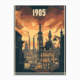 Aihrgdesign A Nostalgic Poster Of A 1905 City Skyline At Dusk 579b7064 889a 4039 A0f2 6a74205836dc 1 Canvas Print