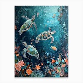 Sea Turtles With A Coral Reef Expressionism Style Painting 5 Canvas Print