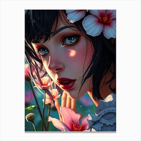 Anime Girl With Flowers Canvas Print