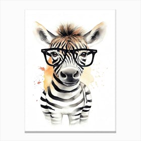 Smart Baby Zebra Wearing Glasses Watercolour Illustration 4 Canvas Print