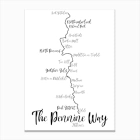 The Pennine Way Route Print | Long Distance Hiking Route Print | UK Hiking Print Canvas Print