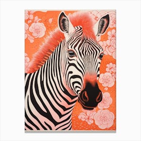 Floral Zebra Orange Patterns 2 Canvas Print