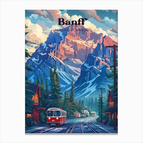 Banff Alberta Rocky Mountains Travel Illustration Canvas Print