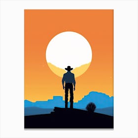 Cowboy Silhouette At Sunset Canvas Print