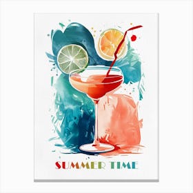 Summer Time, Coctail Watercolor Painting Canvas Print