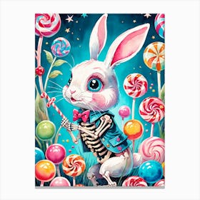 Cute Skeleton Rabbit With Candies Painting (30) Canvas Print