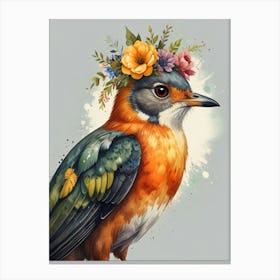 Bird With Flowers On Its Head 10 Canvas Print