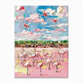 Beach Pink Flamingo Impasto Oil Painting Travel Canvas Print