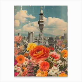 Osaka   Floral Retro Collage Style 2 Canvas Print