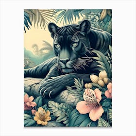 Black Panther In Tropical Jungle Canvas Print