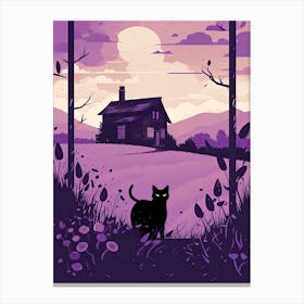 A Black Cat In A Lavender Field 5 Canvas Print
