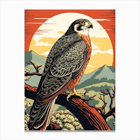 Vintage Bird Linocut Falcon 4 Canvas Print