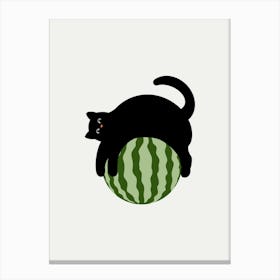 Cat On Watermelon Canvas Print