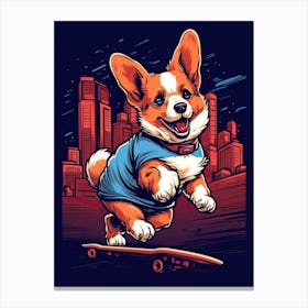 Corgi Dog Skateboarding Illustration 3 Canvas Print