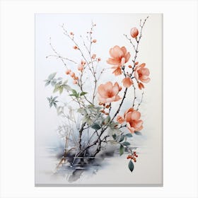 Cherry Tree, Japanese Brush Painting, Ukiyo E, Minimal 4 Canvas Print