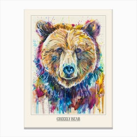 Grizzly Bear Colourful Watercolour 2 Poster Canvas Print