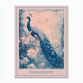 Peacock In The Meadow Cyanotype Inspired 3 Poster Canvas Print