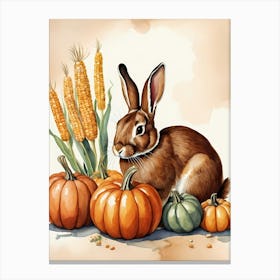 Painting Of A Cute Bunny With A Pumpkins (19) Canvas Print