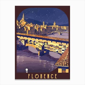 Florence At Night, Ponte Vecchio Bridge, Italy Canvas Print