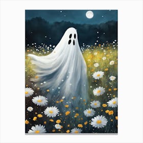 Sheet Ghost In A Field Of Flowers Painting (4) Canvas Print