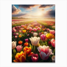 Tulip Field At Sunset 6 Canvas Print