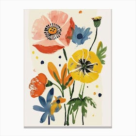 Painted Florals Poppy 3 Canvas Print