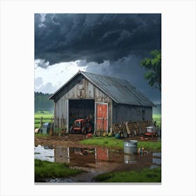 Barn In The Rain Canvas Print