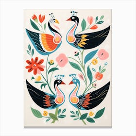 Folk Style Bird Painting Swan 1 Canvas Print