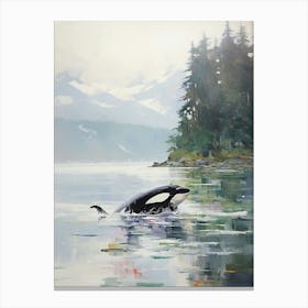 Dreamy Orca Whale Watercolour In The Mist Canvas Print