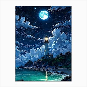 Lighthouse At Night 2 Canvas Print