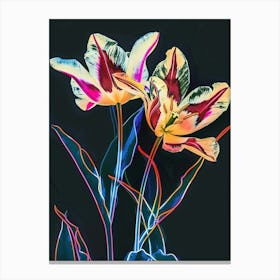 Neon Flowers On Black Tulip 1 Canvas Print