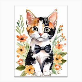 Calico Kitten Wall Art Print With Floral Crown Girls Bedroom Decor (25)  Canvas Print