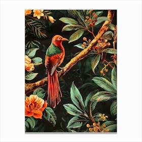 Bird On A Branch Inspired By William Morris Canvas Print